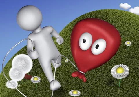 3d human playing with toy baloon Stock Illustration