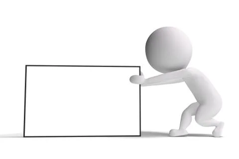3d human pulls an advertising billboard on white background Stock Illustration