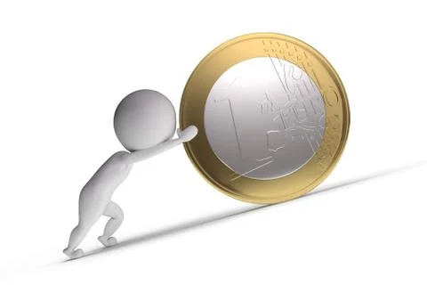 3d human pushes a big coin Stock Illustration
