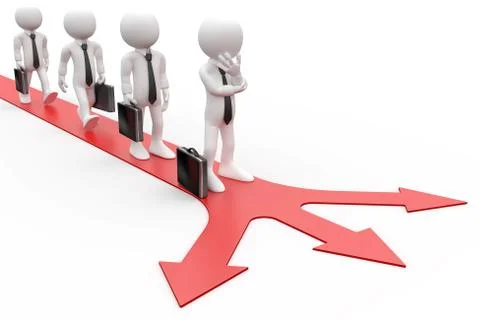 3d human queued deciding which direction to take Stock Illustration