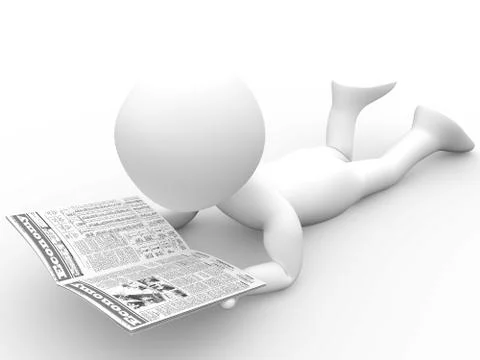 3d human reading the newspaper lying Illustrazione stock