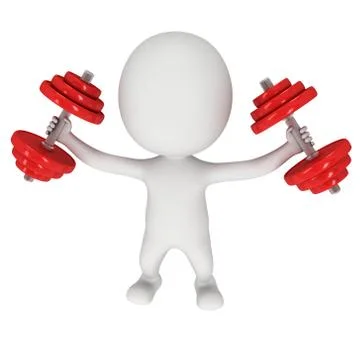 3d human with red dumbbells Ilustración de archivo