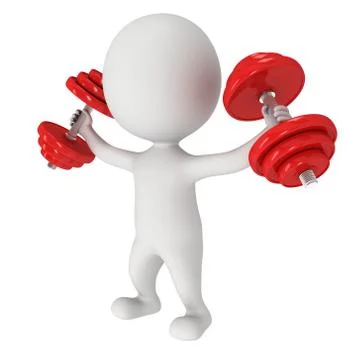 3d human with red dumbbells Ilustración de archivo