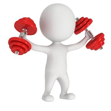 3d human with red dumbbells Ilustración de archivo