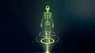 3D Human Skeleton Walking On Virtual Holographic Projection With Futuristic Hud Stock Footage