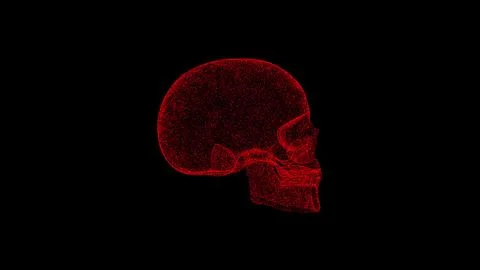 3D human skull on black background. Object dissolved red flickering particles Stockillustratie