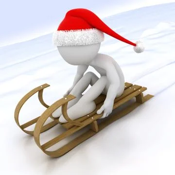 3d human with a sled in the snow Stock Illustration