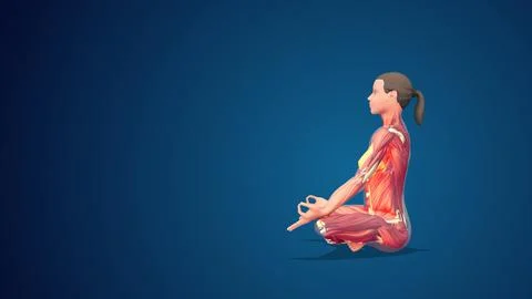 3D human Sukhasana or Easy yoga Pose on blue background Ilustración de archivo