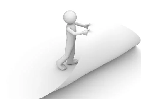 3d human turns page (3d isolated characters series) Illustrazione stock