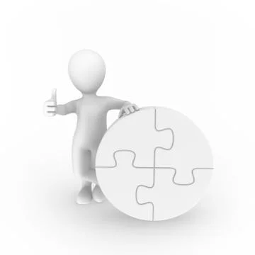 3d human with white puzzle shows thumbs up Stock Illustration