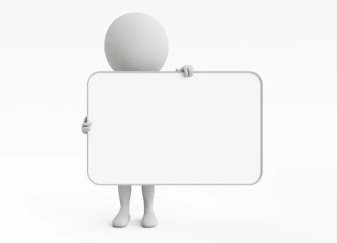3d humanoid character with a empty signboard Stock Illustration