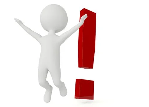3d humanoid character with a exclamation mark Stock Illustration