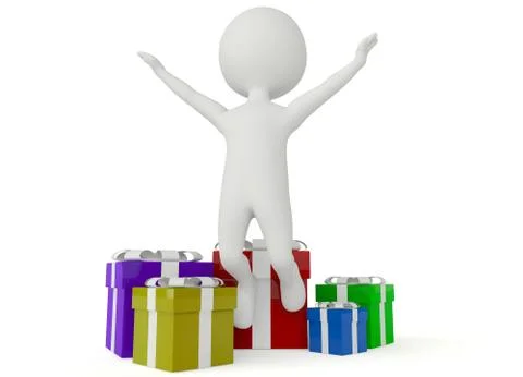 3d humanoid character with gift box Stock Illustration