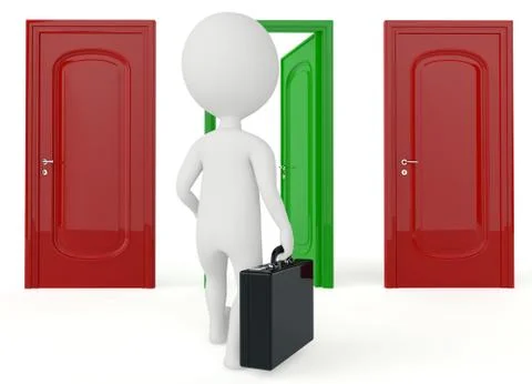 3d humanoid character go to a open door Stock Illustration