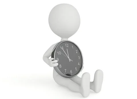 3d humanoid character hold a clock Stock Illustration