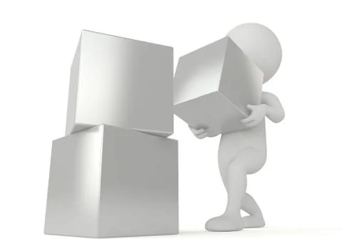 3d humanoid character hold a cube Stock-Illustration