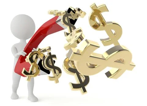 3d humanoid character hold with dollar currency Stock Illustration