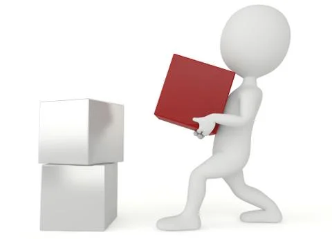 3d humanoid character hold a red box Stock Illustration