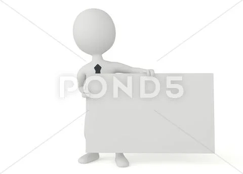 3d humanoid character hold a signboard Stock Illustration