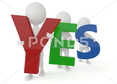 3d humanoid character hold a yes word Stock Illustration