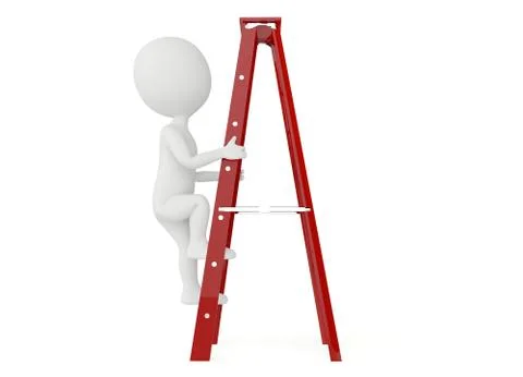 3d humanoid character up a ladder Stock Illustration