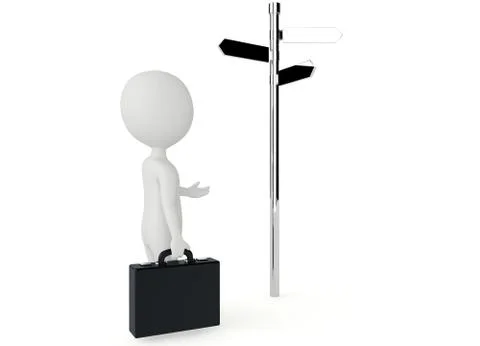 3d humanoid character looking at a road sign Иллюстрация