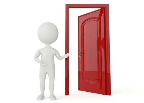 3d humanoid character with a open door Illustration