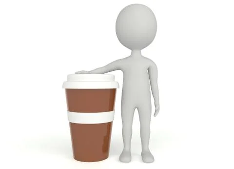 3d humanoid character plastic cup coffee Stock Illustration