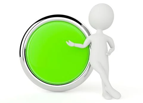 3d humanoid character present a button Stock-Illustration