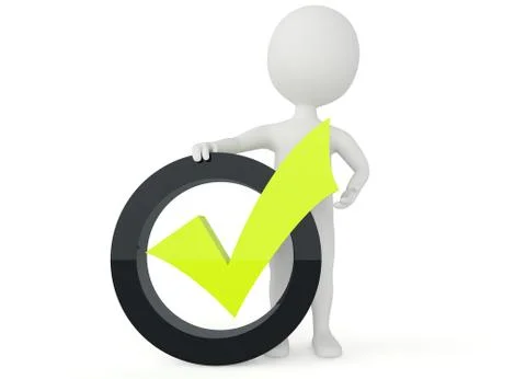 3d humanoid character present a green checkmark sign Stock Illustration