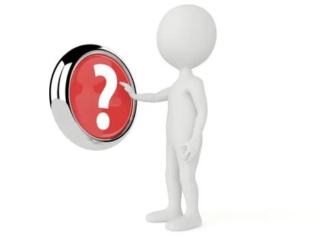 3d humanoid character push a question mark  button Stock Illustration