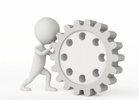 3d humanoid character pushes a gear Stock Illustration