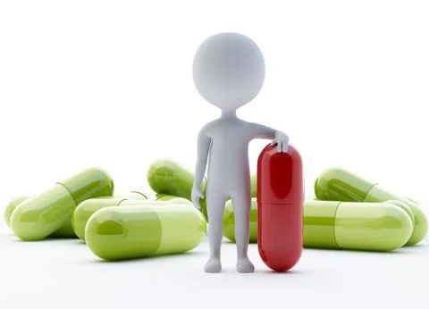 3d humanoid character with a red capsule イラスト素材