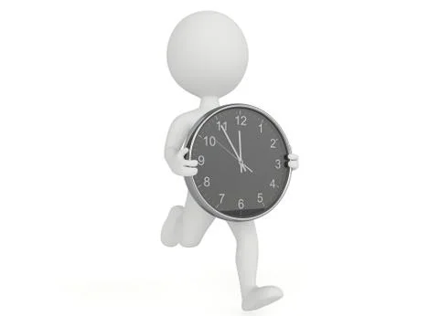 3d humanoid character running with a clock Stock Illustration