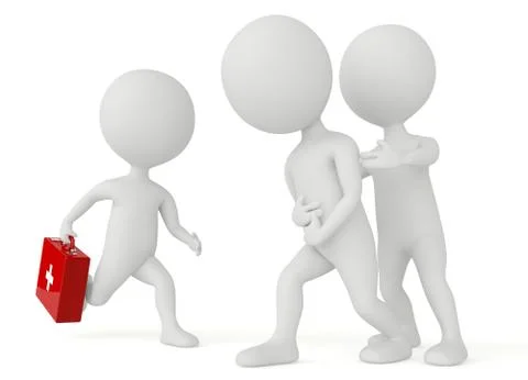 3d humanoid character running with a first aid kit Illustration