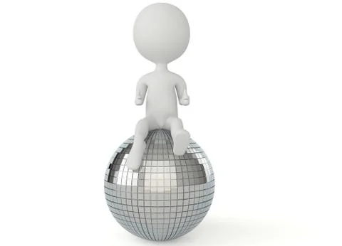 3d humanoid character sitting on a disco ball Stock Illustration