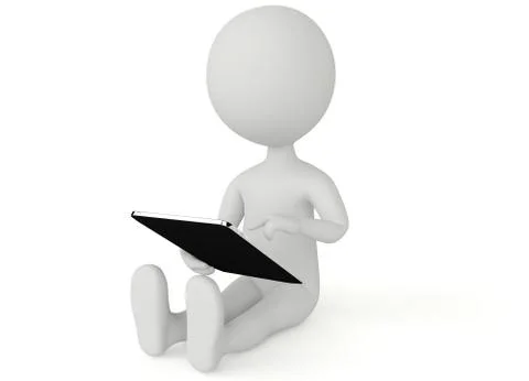 3d humanoid character with a tablet pc Stock Illustration