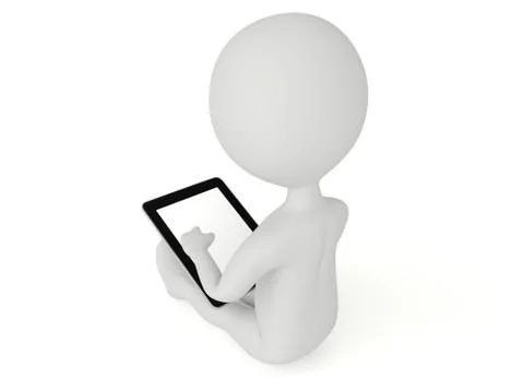 3d humanoid character with a tablet pc on white Stock Illustration