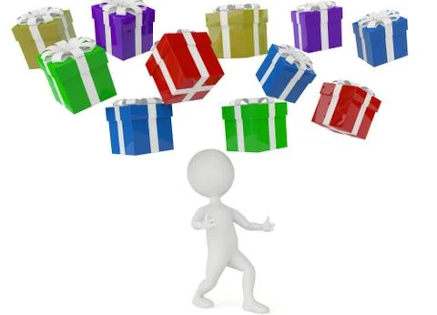 3d humanoid character trying to catch the gifts Stock Illustration