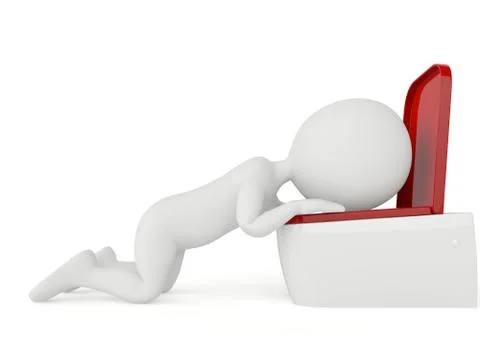 3d humanoid character vomiting Stock Illustration