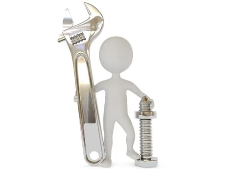 3d humanoid character with wrench tool Stock Illustration
