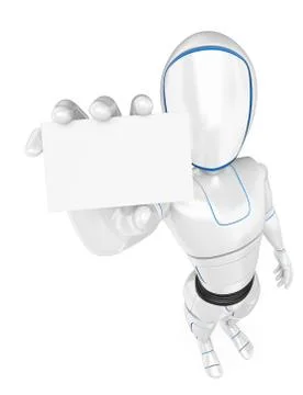 3D Humanoid robot with a blank card Stock Illustration
