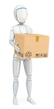 3D Humanoid robot delivering a package Stock Illustration