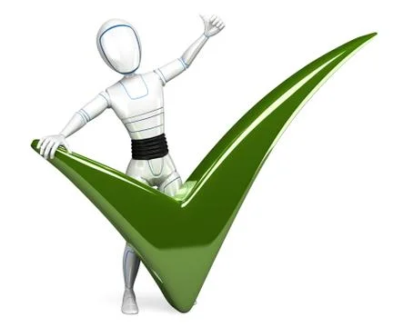 3D Humanoid robot with a huge tick and thumb up Stock Illustration