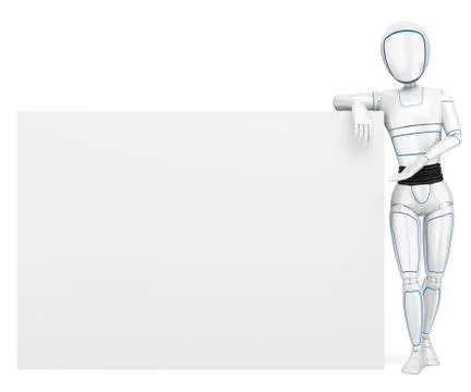 3D Humanoid robot leaning on a blank poster Stock Illustration