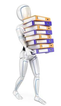 3D Humanoid robot loading with many ring binders. Work overload Stock Illustration