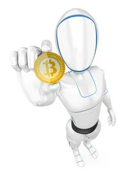 3D Humanoid robot mining a cryptocurrency bitcoin Stock Illustration