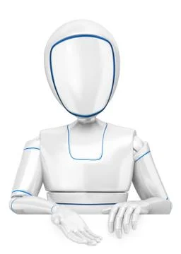 3D Humanoid robot pointing down Stock Illustration