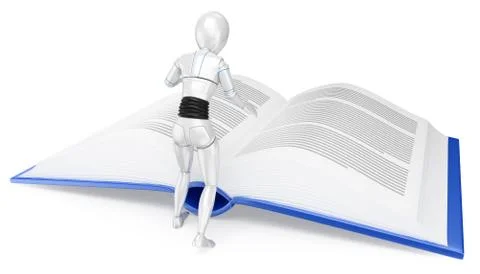 3D Humanoid robot reading a huge book Stock Illustration