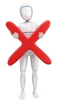 3D Humanoid robot standing with a big red cross Stock Illustration